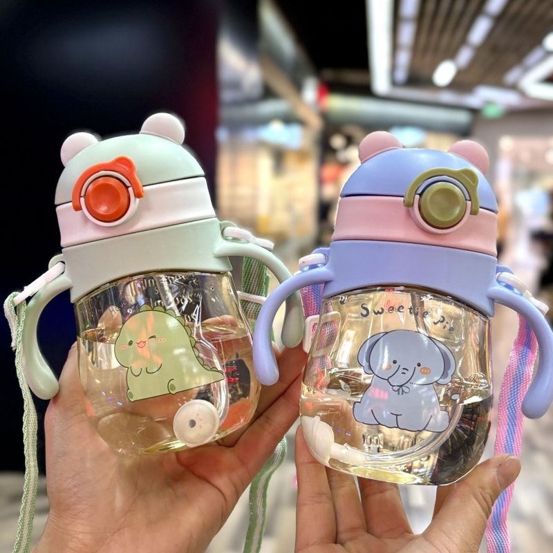儿童水杯带吸管塑料防摔一岁宝宝幼儿园杯子手柄学饮杯外出便携