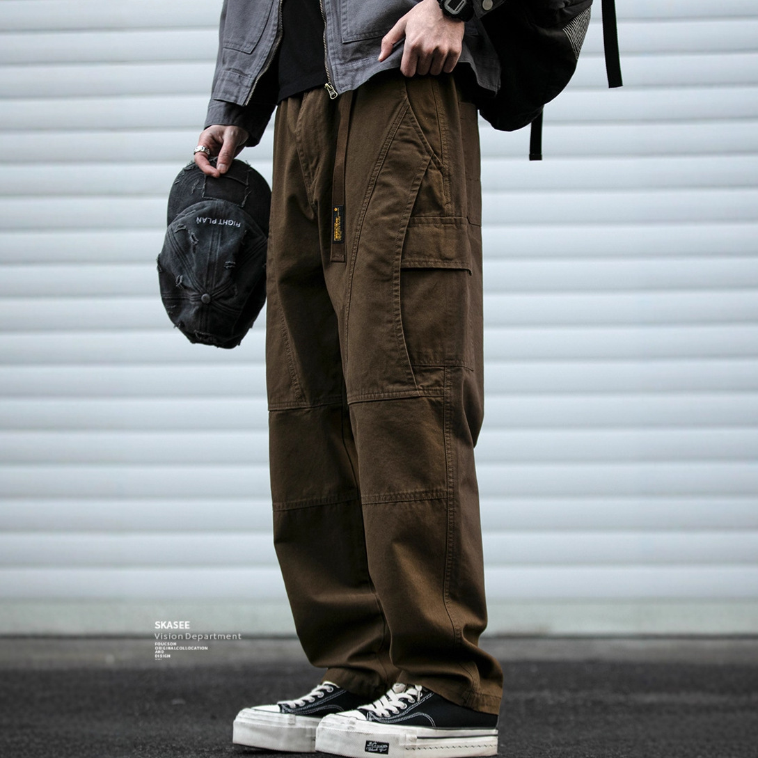 爆款阔腿裤男休闲裤新款加绒秋冬长裤秋款日系复古潮牌多口袋工装