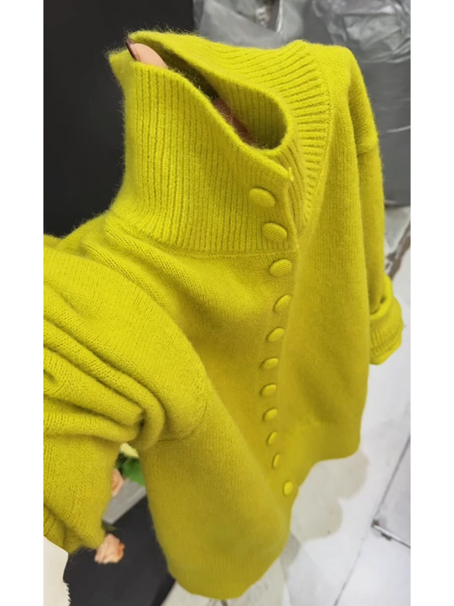 绿色立领针织毛衣外套女2025秋季新款欧货百搭软糯保暖小个子