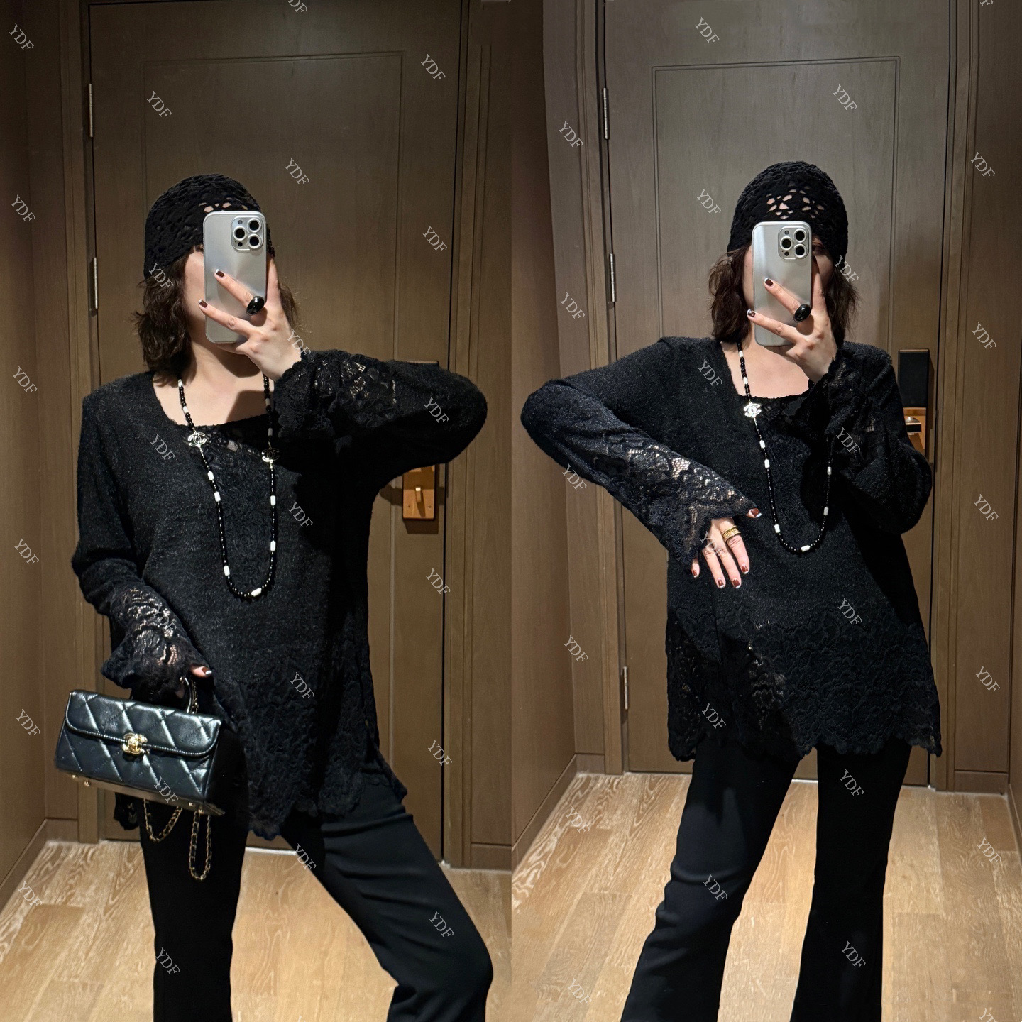 YDFSTUDIO小众【风姿卓调】欧货高品重工花边拼接设计时尚百搭上衣