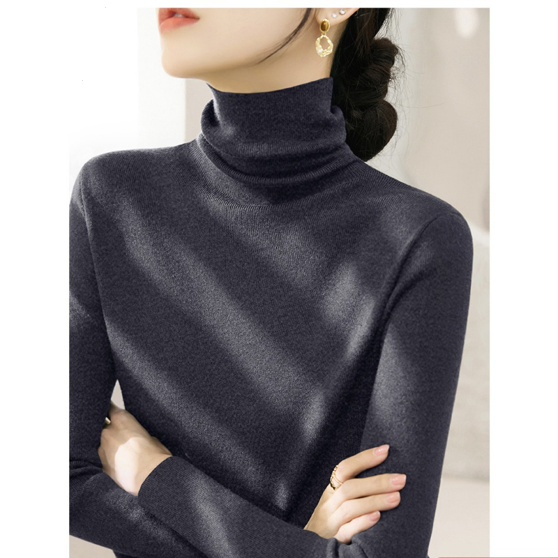秋冬季大衣外套高级灰堆堆领毛衣新款内搭长袖女装羊毛打底上衣