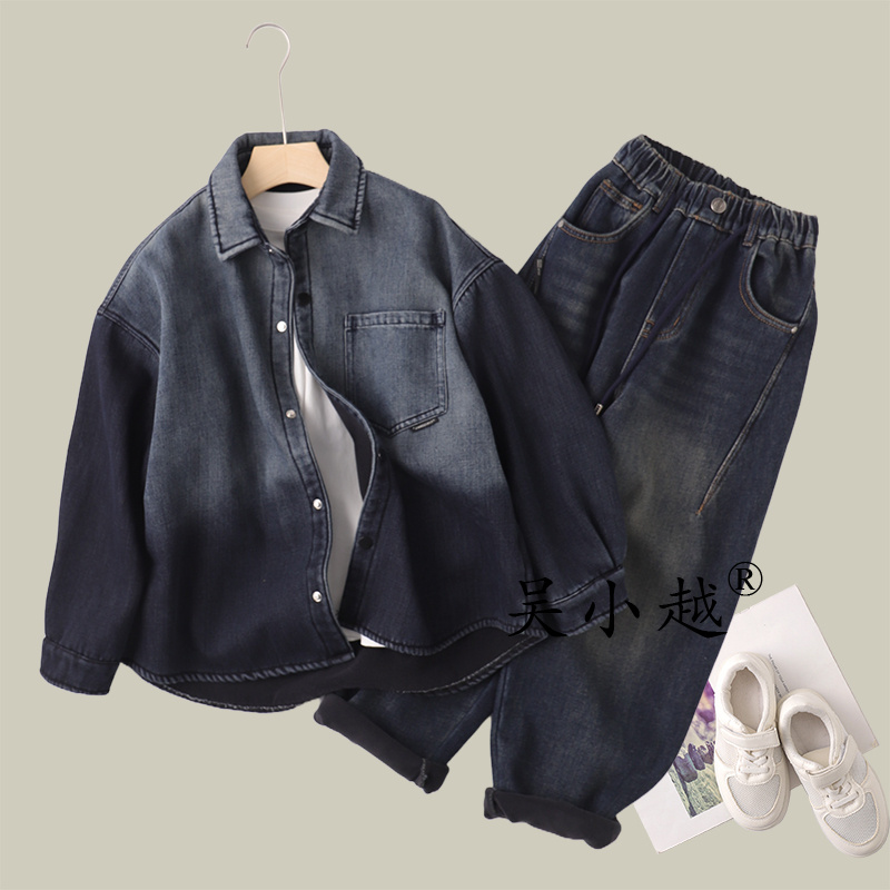 吴小越w1752男童牛仔外套同学痞帅男孩秋冬新款衬衣版型秋款大童