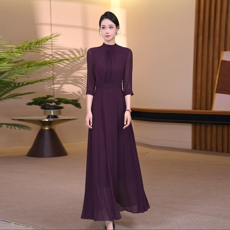 长袖雪纺2025秋款连衣裙减龄显瘦气质收腰女装贵夫人洋气长裙连衣