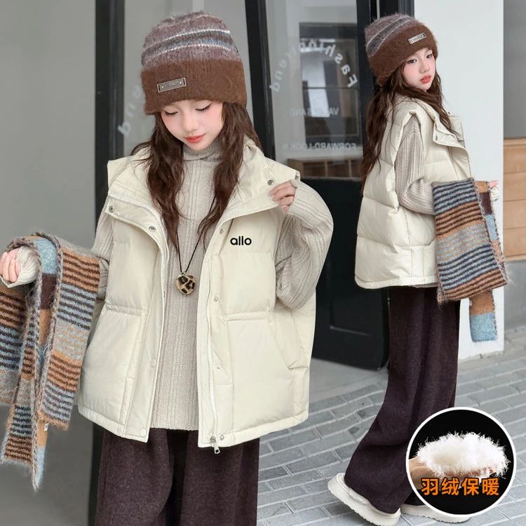 女童羽绒马甲秋冬新款洋气女孩外穿羽绒服中大童坎肩白鸭绒外套