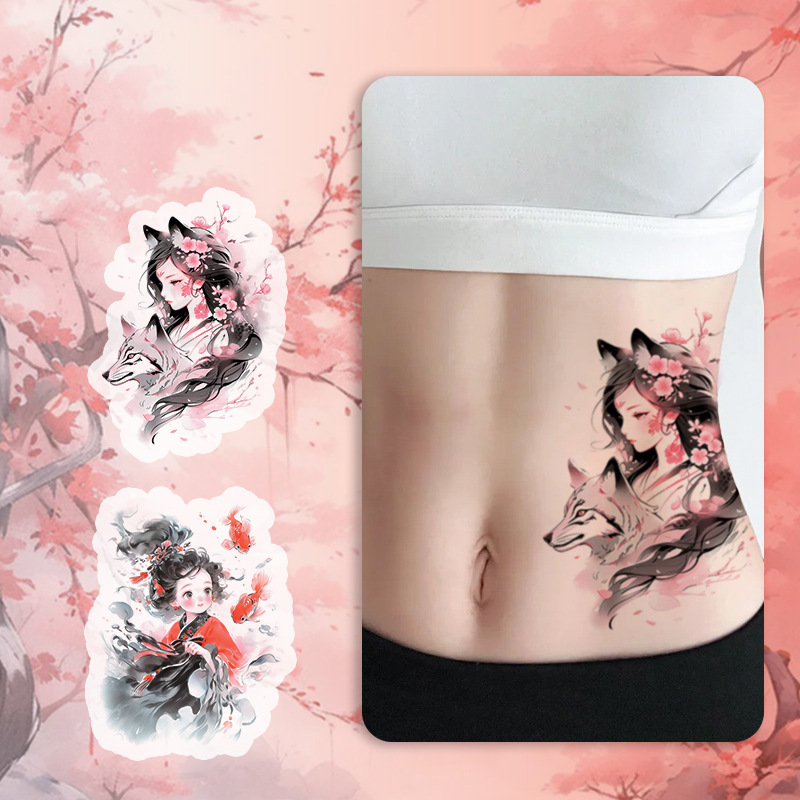 彩色纹身贴唯美防水持久手臂锁骨侧腰贴纸高级感古风锦鲤可爱in