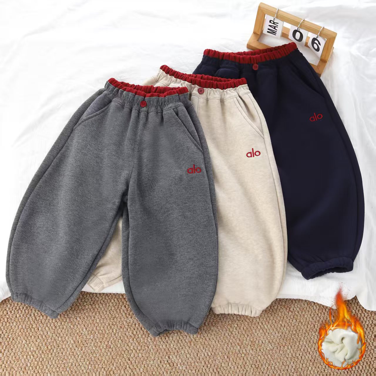 冬季儿童加绒加厚防风保暖时尚百搭洋气休闲运动裤