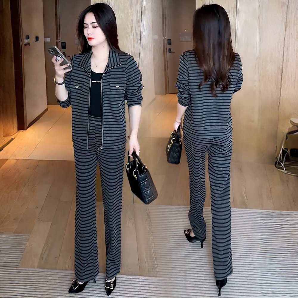 时尚套装女2025秋季新款洋气显瘦立领开衫外套阔腿裤休闲两件套潮