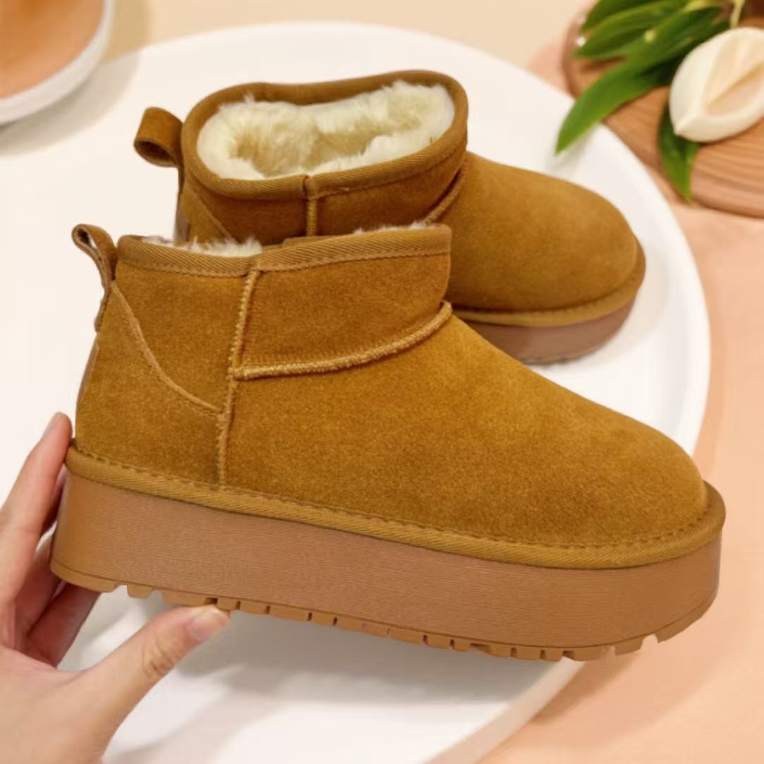 2025年新款保暖承托防滑时尚中筒牛皮内里加厚绒雪地靴休闲