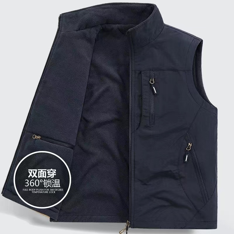 双面穿加厚马甲秋冬摇粒绒抓绒加绒户外男士大码背心无袖坎肩外套