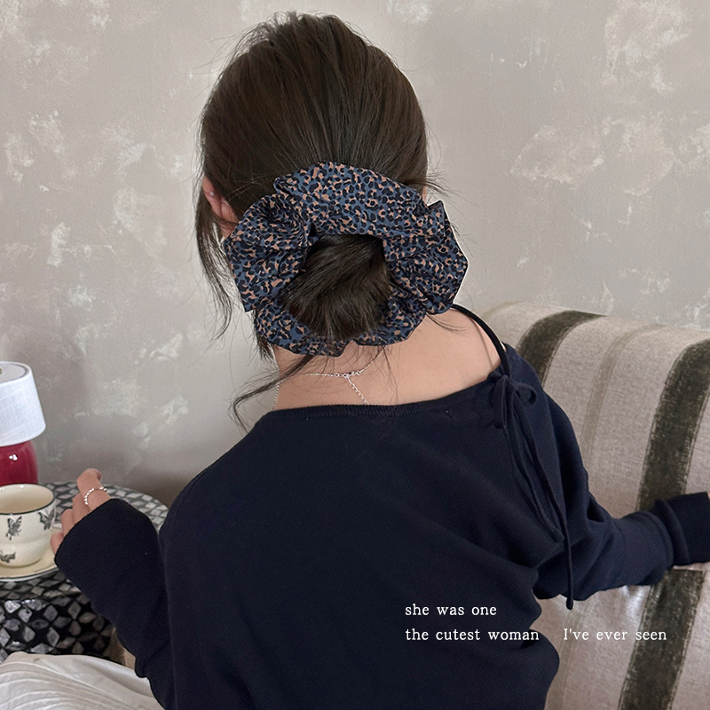 法式豹纹大肠发圈女超大头绳慵懒低马尾头花盘发绳橡皮筋头饰发饰