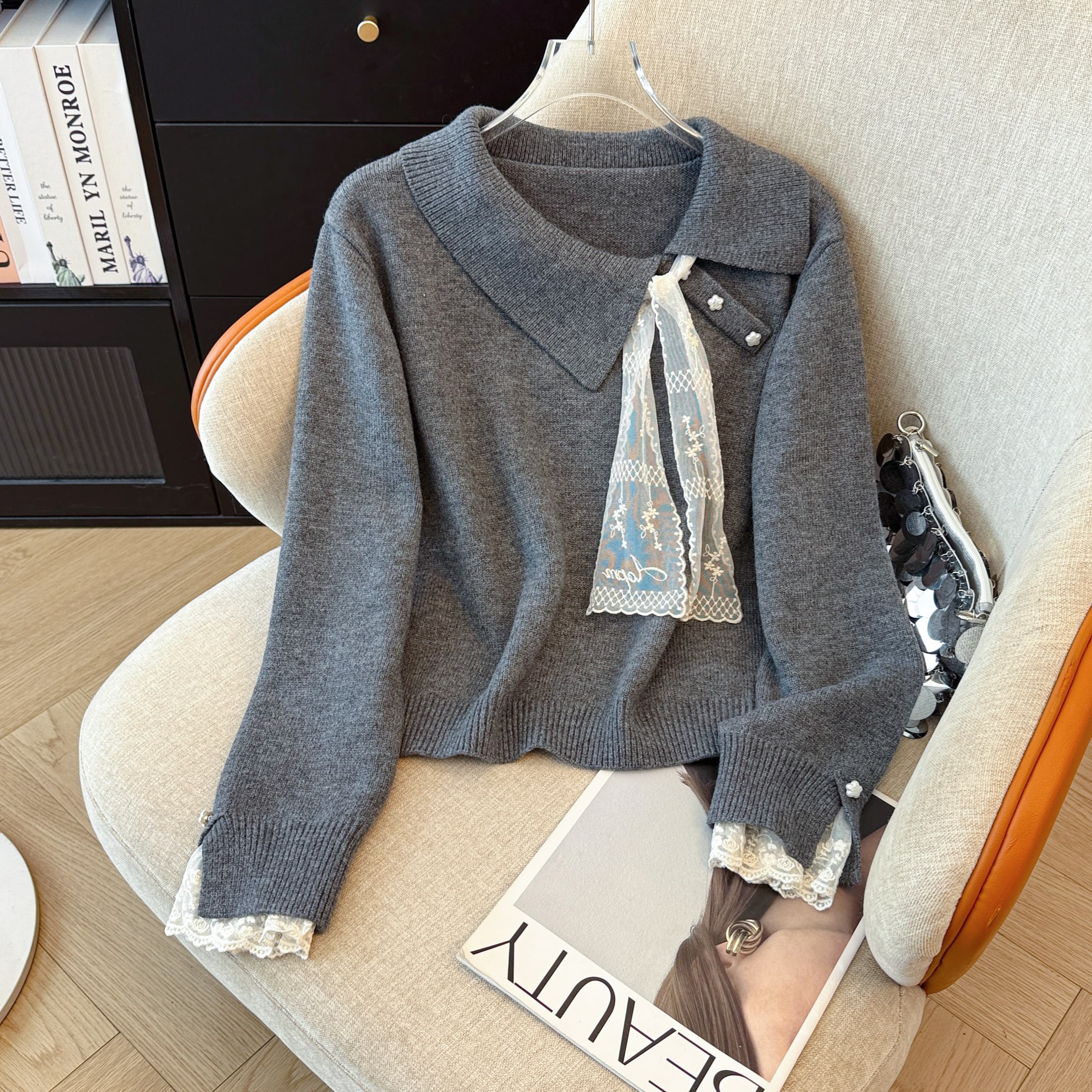 柔风长袖毛衣2025秋季蝴蝶结设计感长袖打底衫通勤精致上衣女