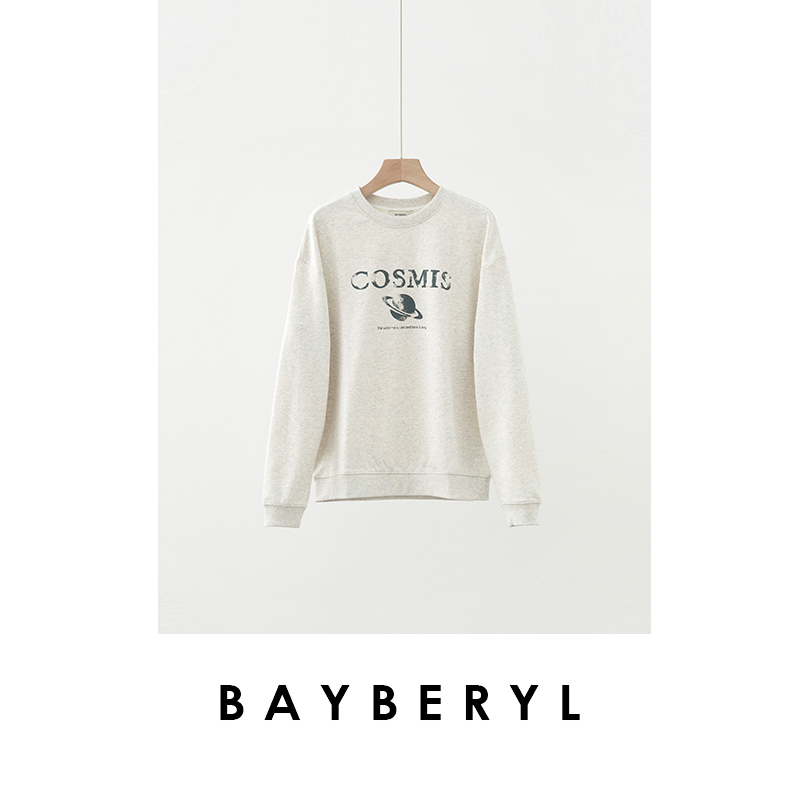 BAYBERYL老贝星球*印花字母浅灰时尚套头休闲秋卫衣NT5G0829