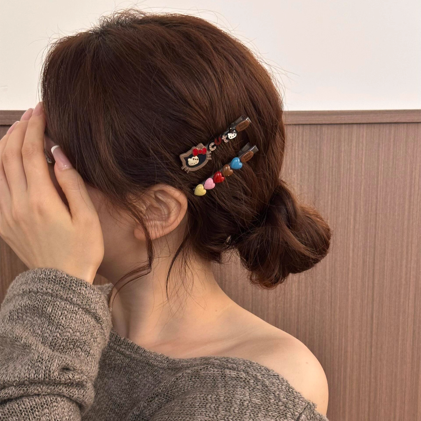 复古彩色多巴胺kt猫撞色AB款爱心发夹女侧边夹刘海夹发卡发饰夹子