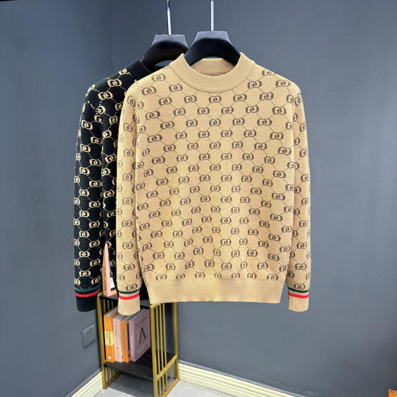 赫柏纪逸潮牌提花秋冬季休闲时尚男士百搭圆领修身针织衫长袖秋季