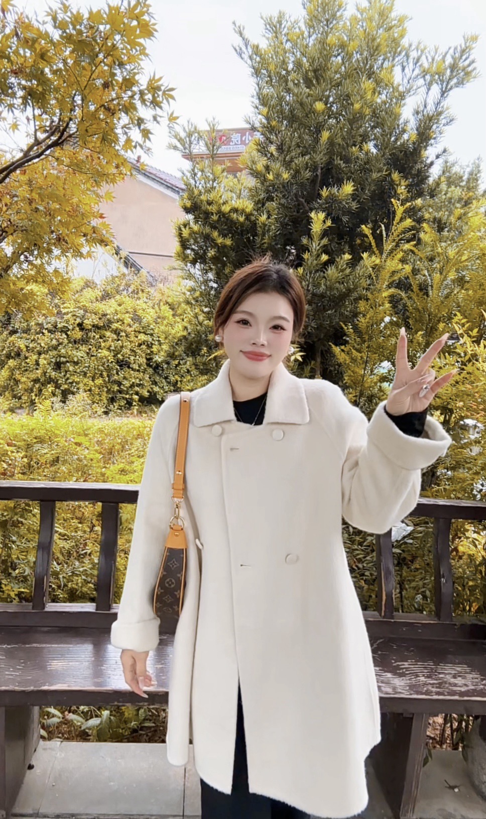 【大美专属】韩版撞色宽松百搭高级感绵羊毛大衣女外套2507