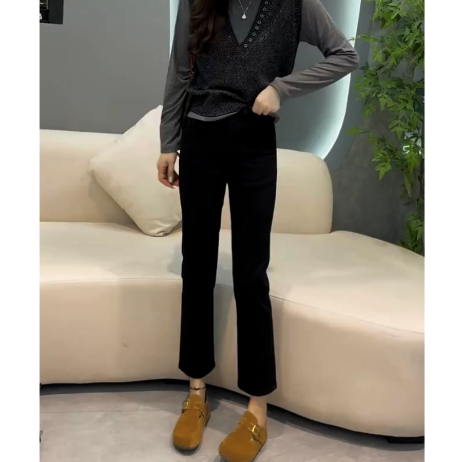 黑色直筒牛仔裤女小个子2025年秋季新款大码高腰显瘦九分烟管裤子