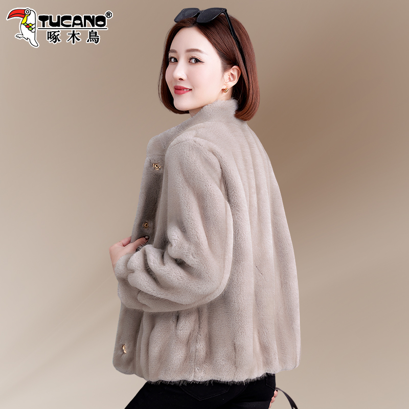 人造皮草 啄木鸟短毛毛外套女装冬季2026新款小个子环保皮草大衣