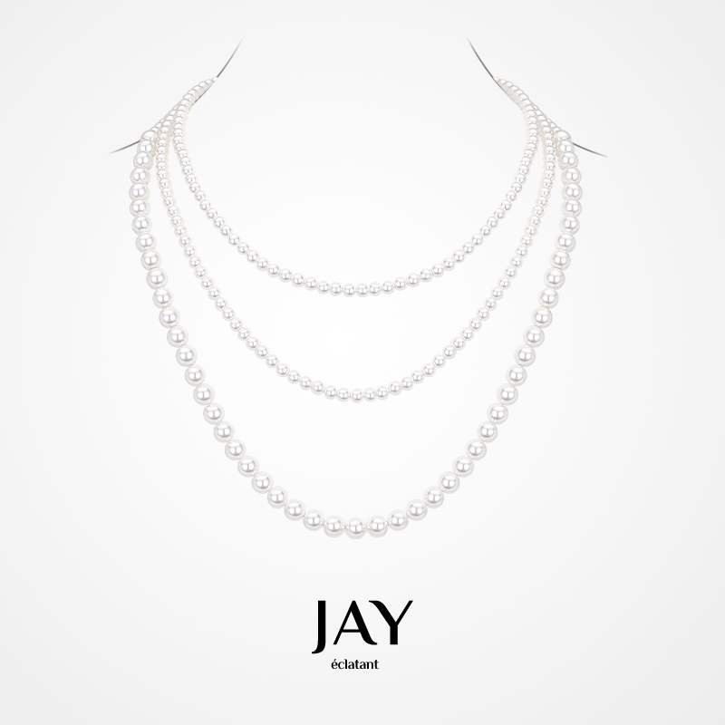 Jay双层秋冬毛衣链轻奢叠戴长款项链2025新配饰精美珠珠毛衣链