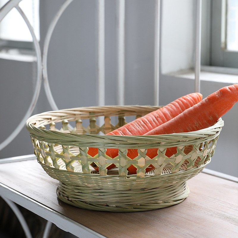 果盘竹编家用 圆形收纳盘手工编制蔬菜水果筐客厅果盘