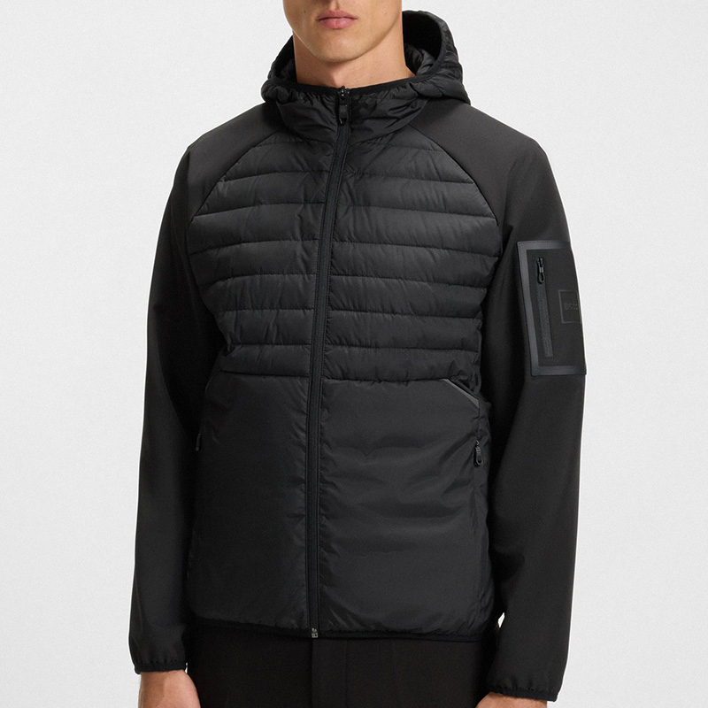 HugoBoss/雨果博斯男款连帽拉链棉服冬季新款夹克外套轻便保暖