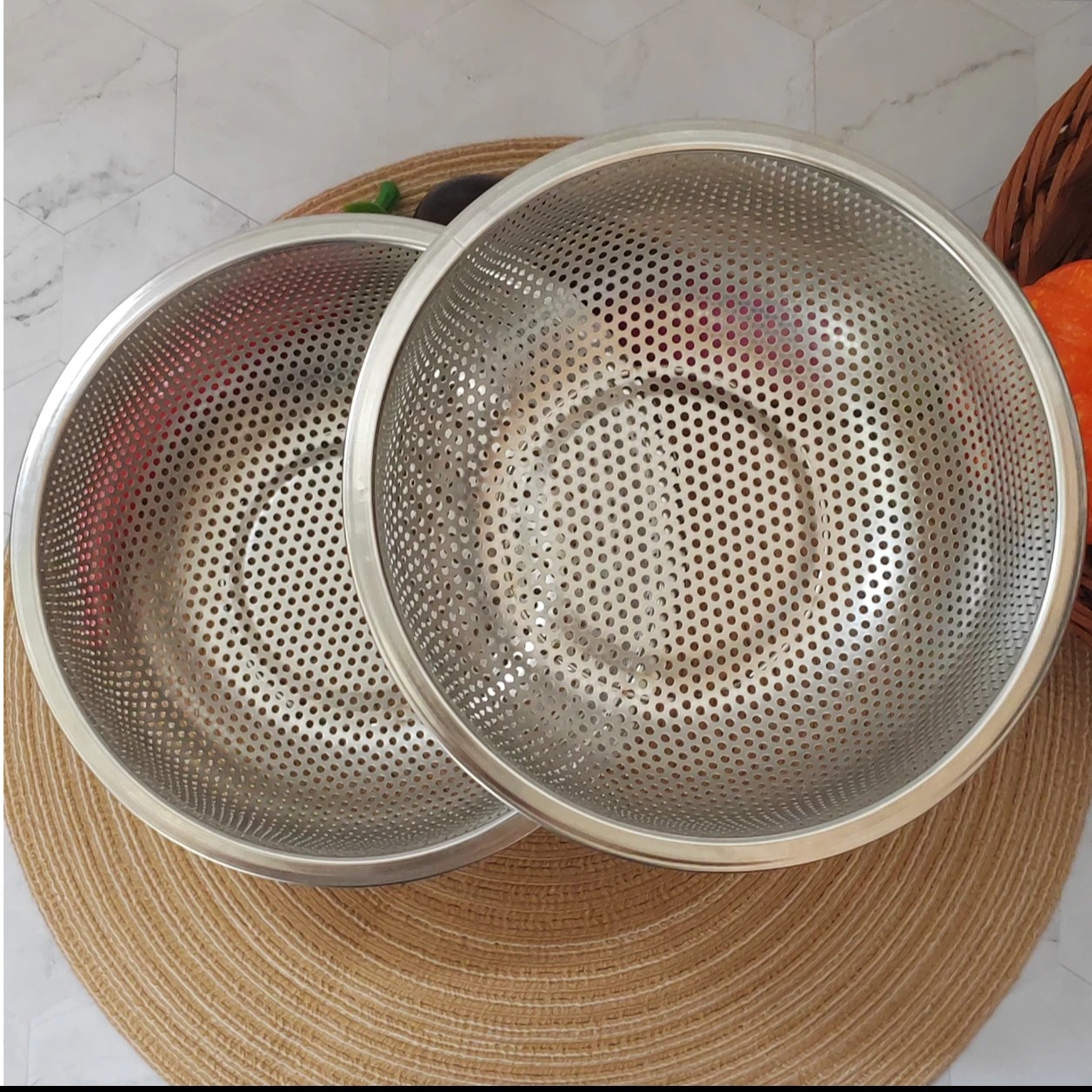 《到手两个》19.5CM沥水篮厨房滤渣篮淘米篮果蔬篮不锈钢密孔篮