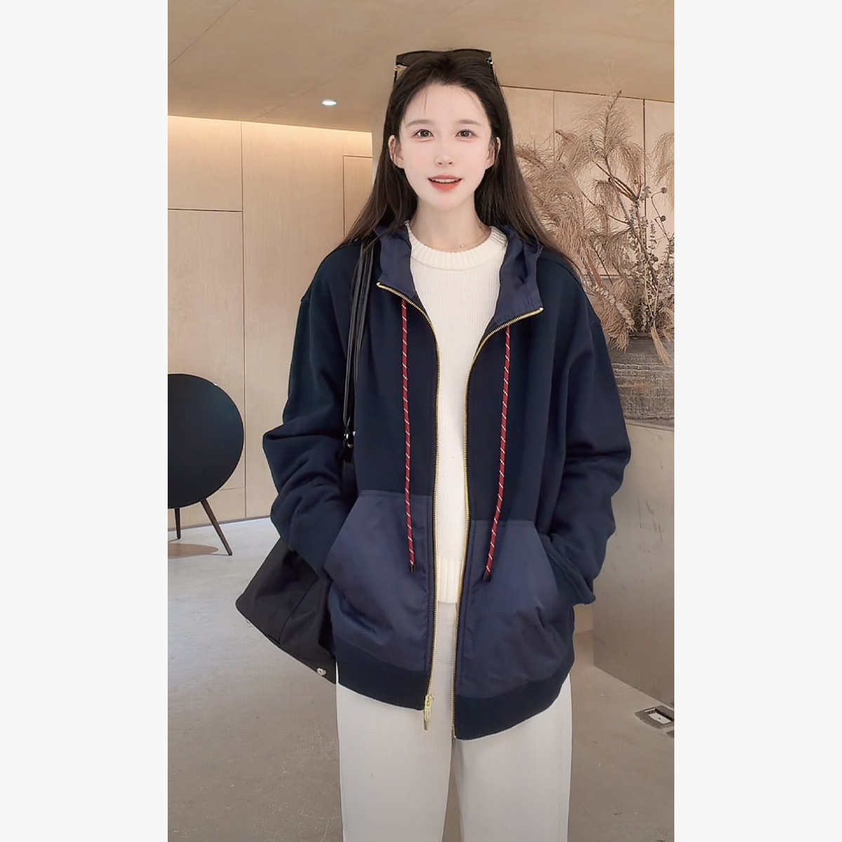 Z.blues【时髦实穿】针梭拼接连帽卫衣外套YZLHKZ0246