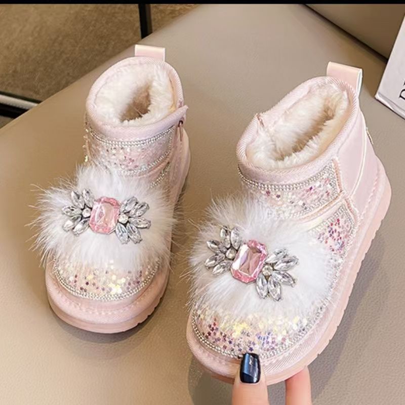 女童洋气雪地靴2025冬季新款儿童棉鞋大棉加绒加厚女宝宝保暖棉靴