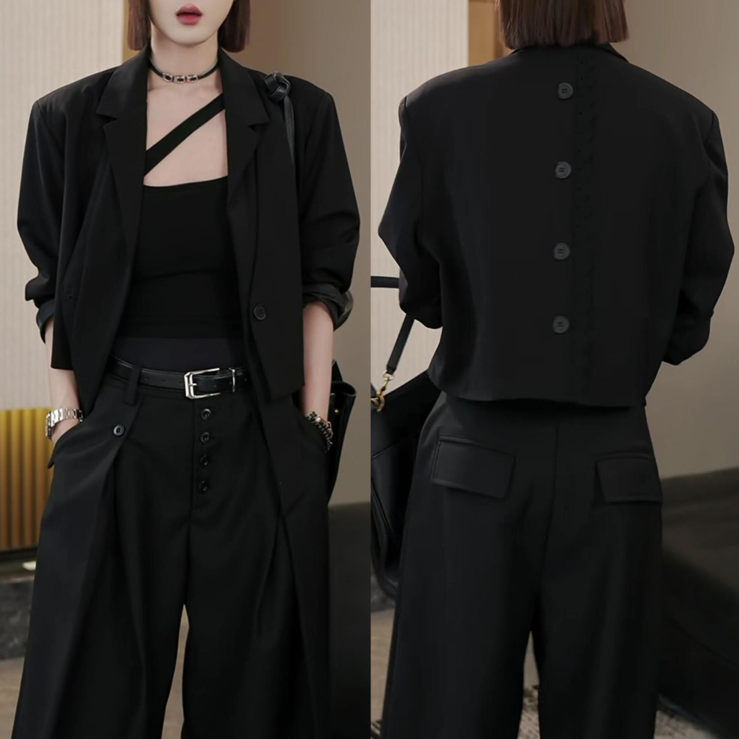 时尚韩系高级感飘带短款西装女2025秋季新款宽松显瘦百搭休闲西服