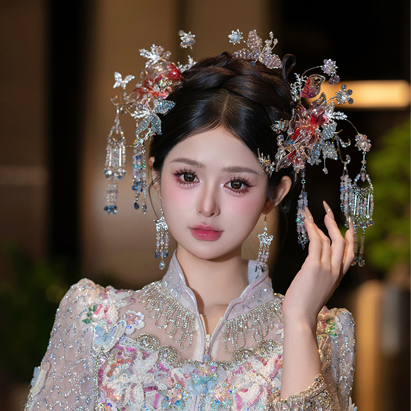 GZ340秀禾头饰新娘头饰奢华步摇简单复古唯美凤冠霞宫廷红色气质