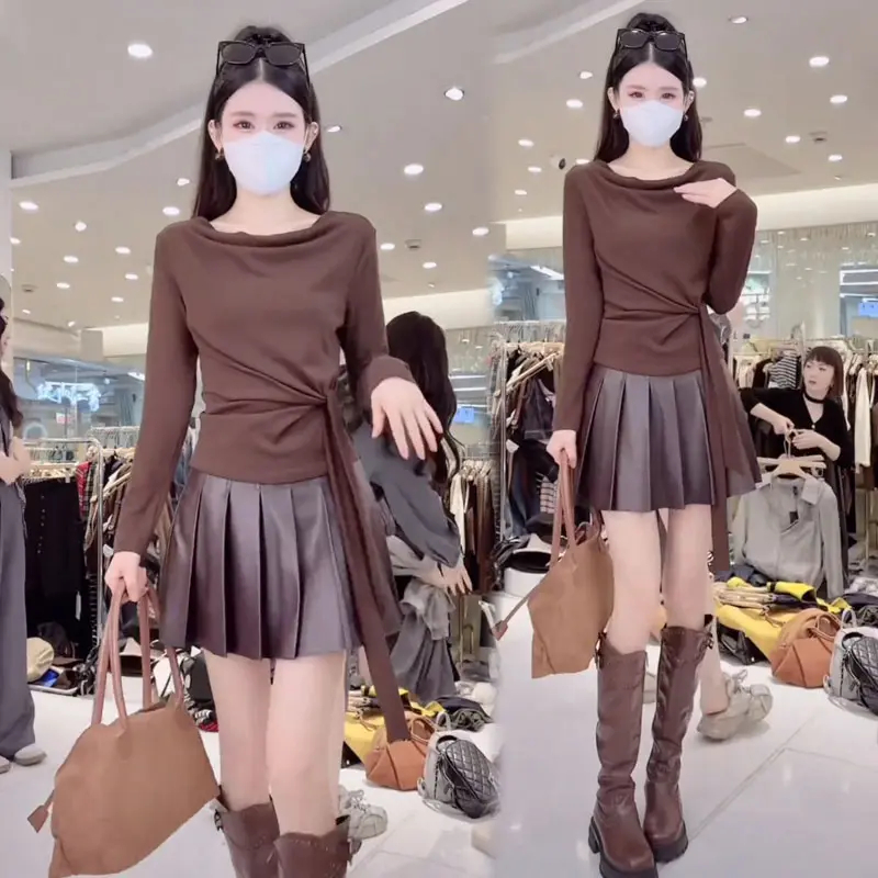 长袖T恤女2025秋季新款时髦洋气设计感堆堆领百搭气质减龄上衣潮