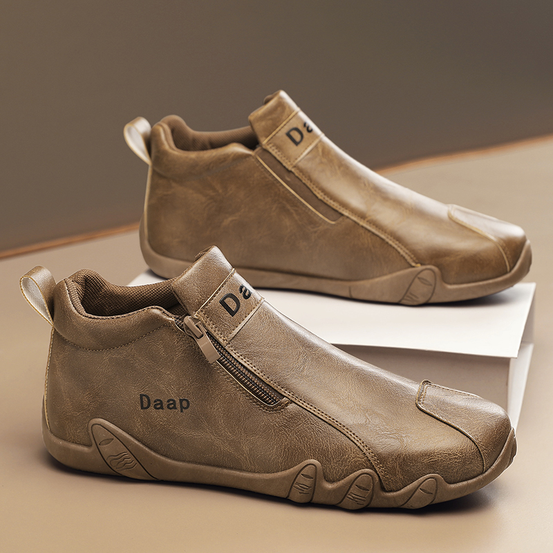 高帮男鞋2025秋季新款皮面平底舒适休闲鞋男士时尚百搭防水潮鞋男