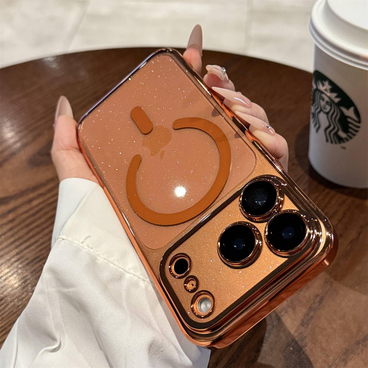 适用苹果17promax手机壳磁吸闪粉透明高级感镜头全包防摔超薄女款