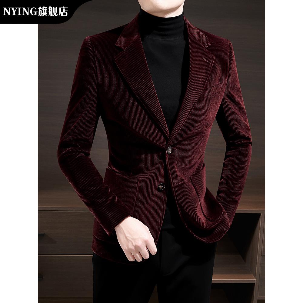 NYING红色西装夹克男士高端新年男装休闲西装上衣2025年新款帅气