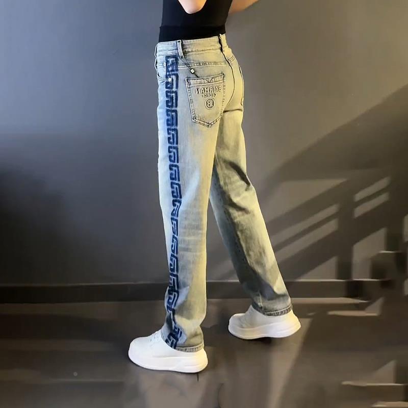 轻奢男装春秋潮牌男士时尚新款牛仔裤设计感宽松显瘦直筒休闲长裤