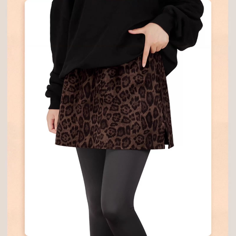 2025新款秋冬豹纹半身裙女高级感叠穿屁帘打底裤大码a字高腰短裙