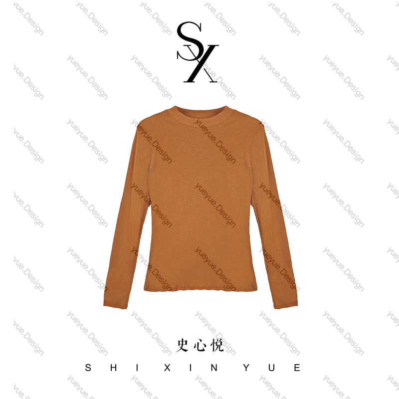 【悦悦专属】新款简约圆领设计感明线长袖打底衫Y1601