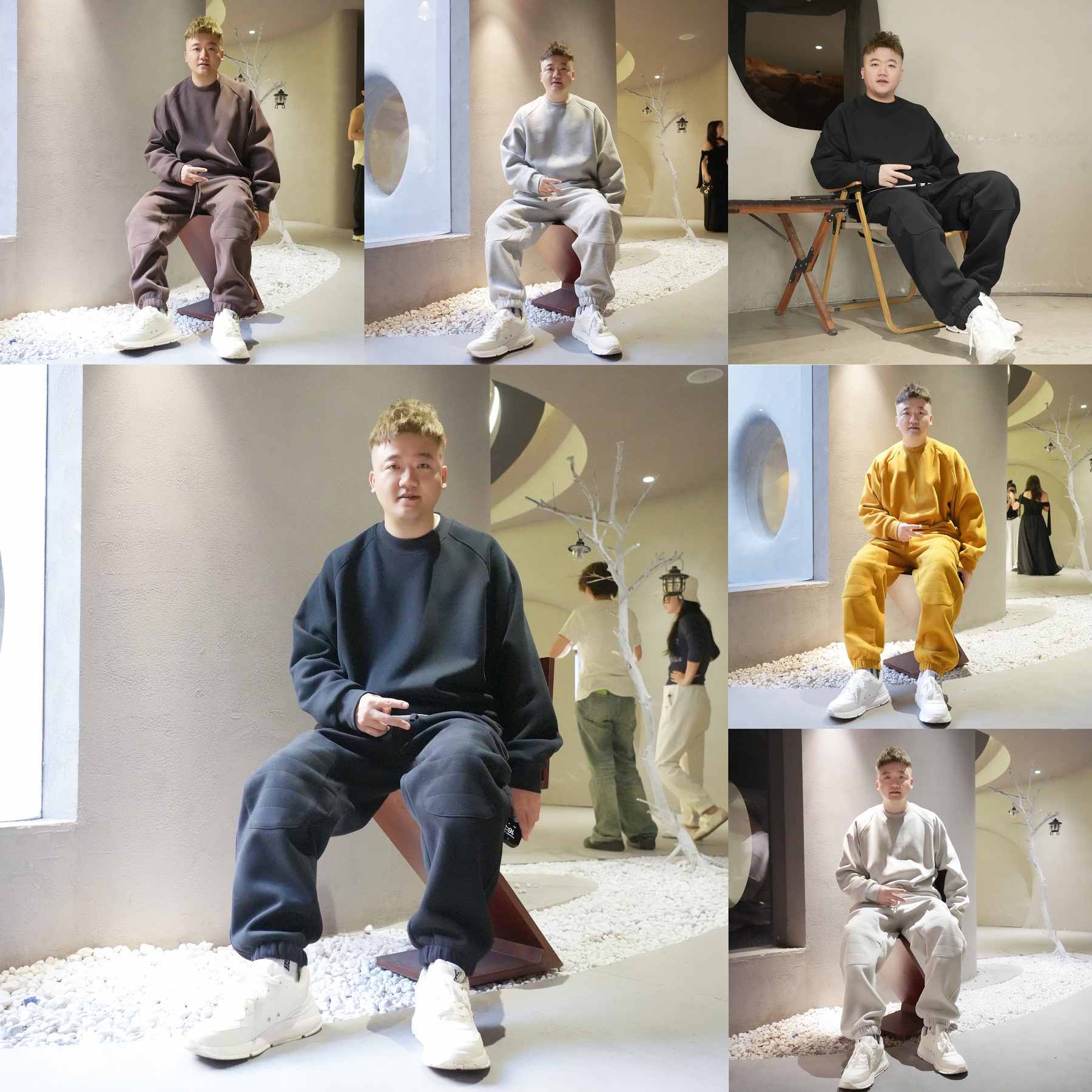 加绒圆领贴布套头运动套装宽松套装男女同款上衣+2578