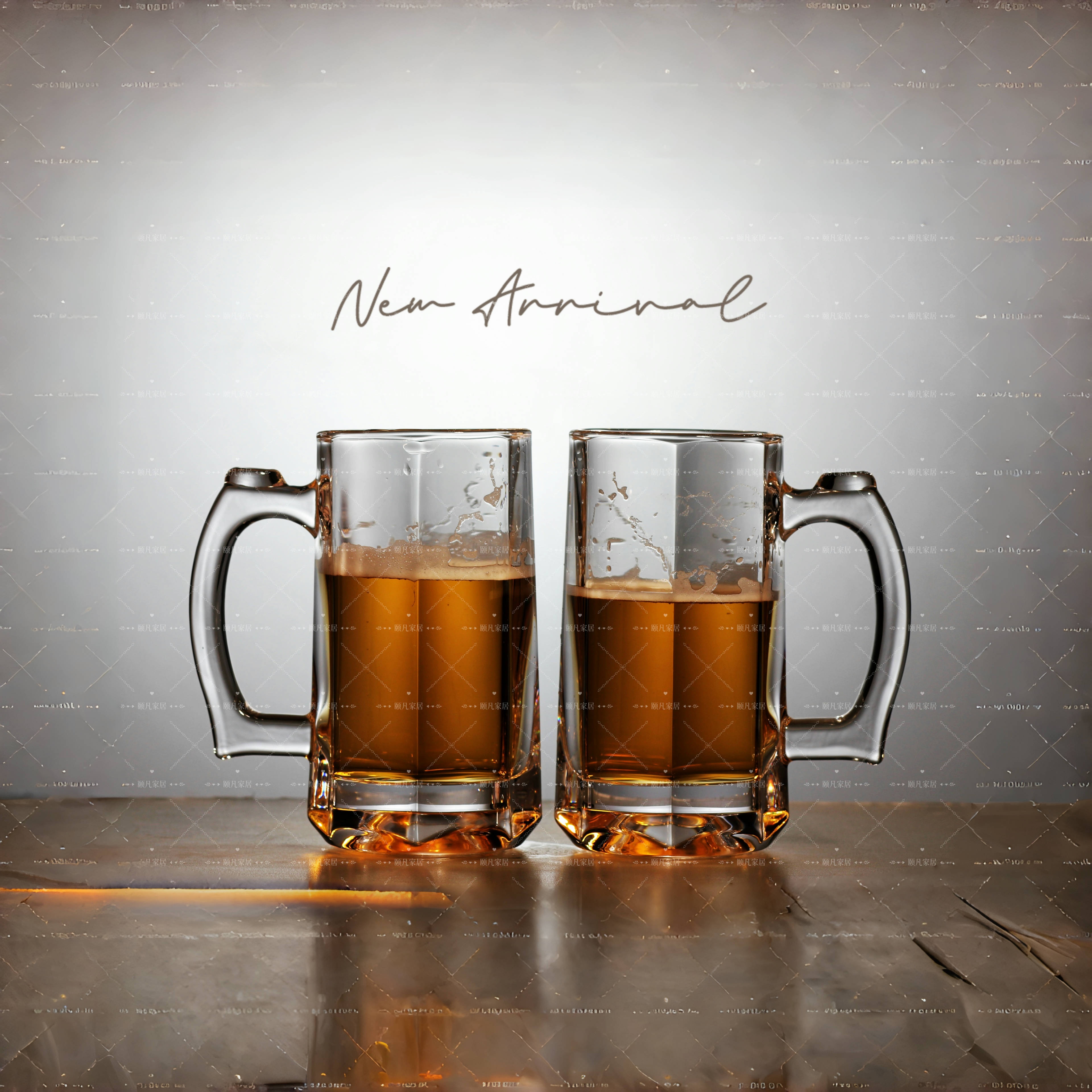 （2只装）加厚透明直身条纹带把手玻璃杯啤酒杯扎啤杯水杯茶杯