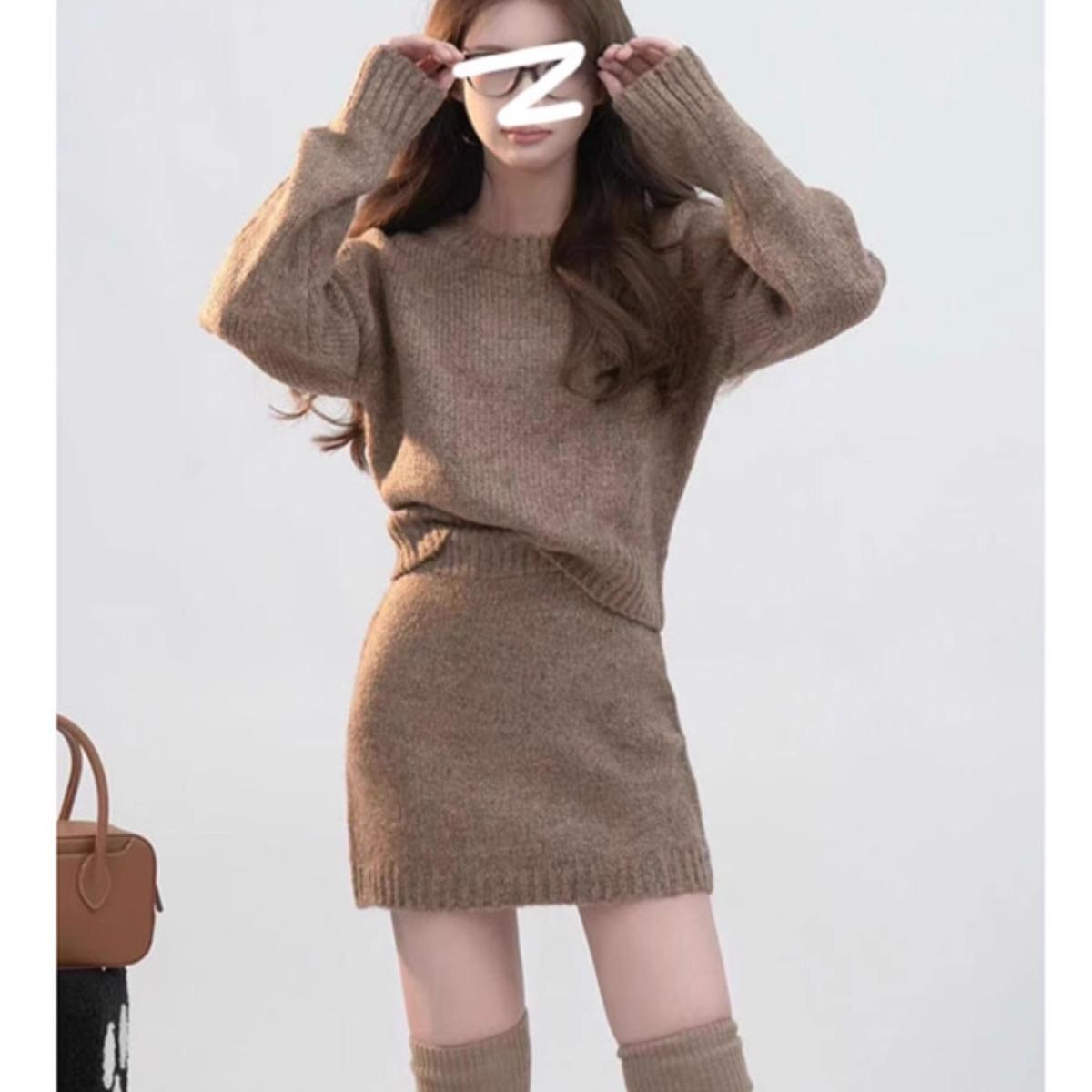 小香风毛衣套装裙女早秋装搭配一整套时尚小个子针织衫短裙两件套