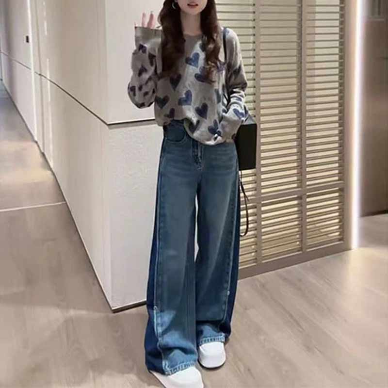 欧货灰色爱心长袖针织衫女2025春秋新款慵懒风显瘦字母打底衫上衣