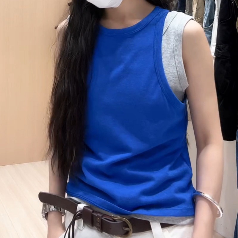 撞色背心~叠穿真两件背心T时尚洋气修身显瘦背心上衣LK2504571