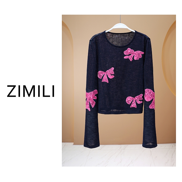 【亮哥女装】2025欧版新品暗夜黑撞色刺绣微透高弹爽肤衣8912-B5