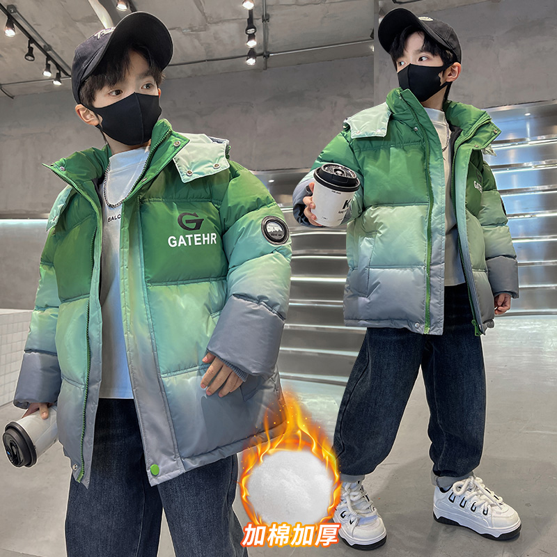 男童冬季棉衣加厚外套2025新款男孩冬装棉袄儿童帅气渐变保暖棉服