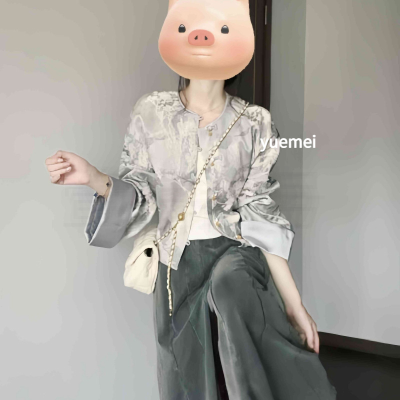 奥特莱斯新中式大码女裤套装青年独特新中式国风印花奥黛套装