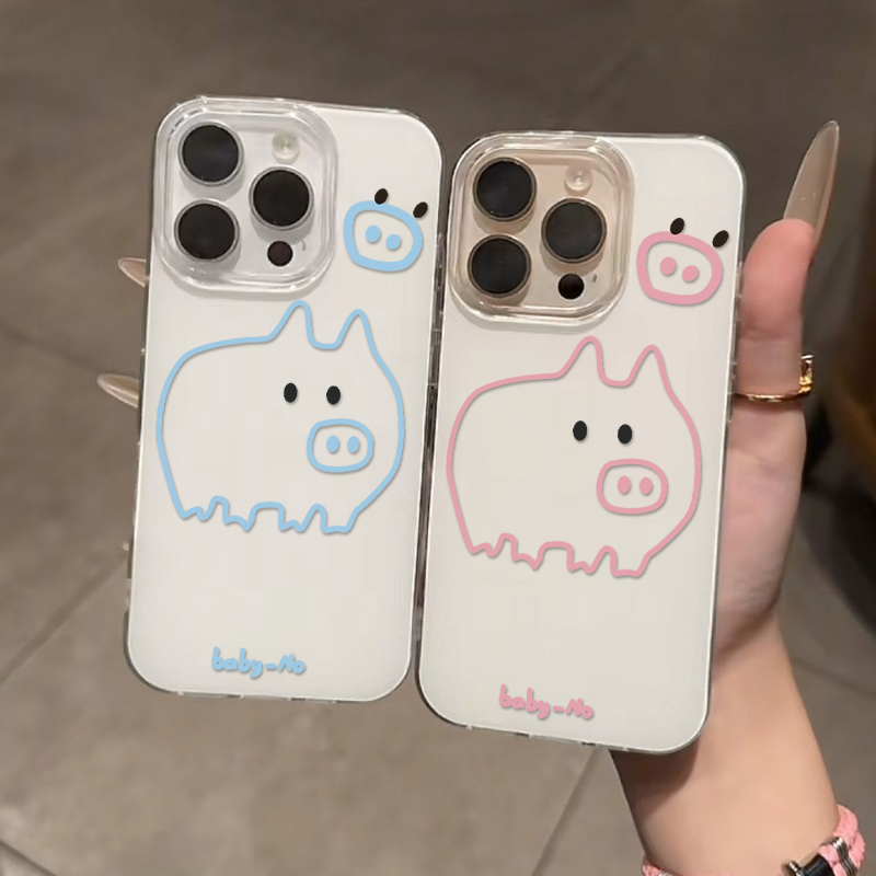 奥菲顿线条可爱小猪适用苹果17/16手机壳苹果华为p70vivo小米oppo