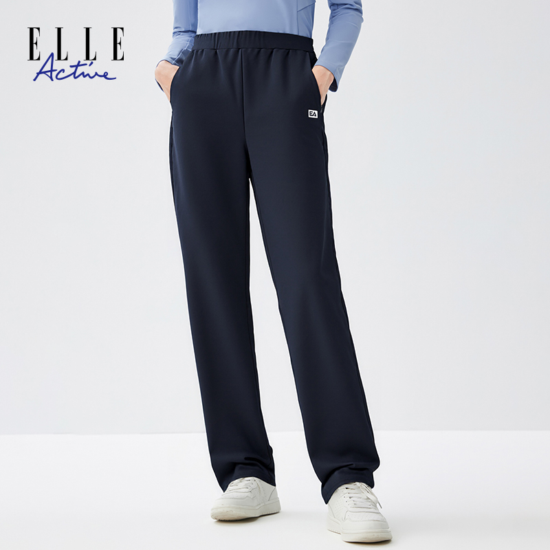ELLE Active【加绒加厚】休闲长裤女拉链口袋直筒裤保暖松紧腰裤子