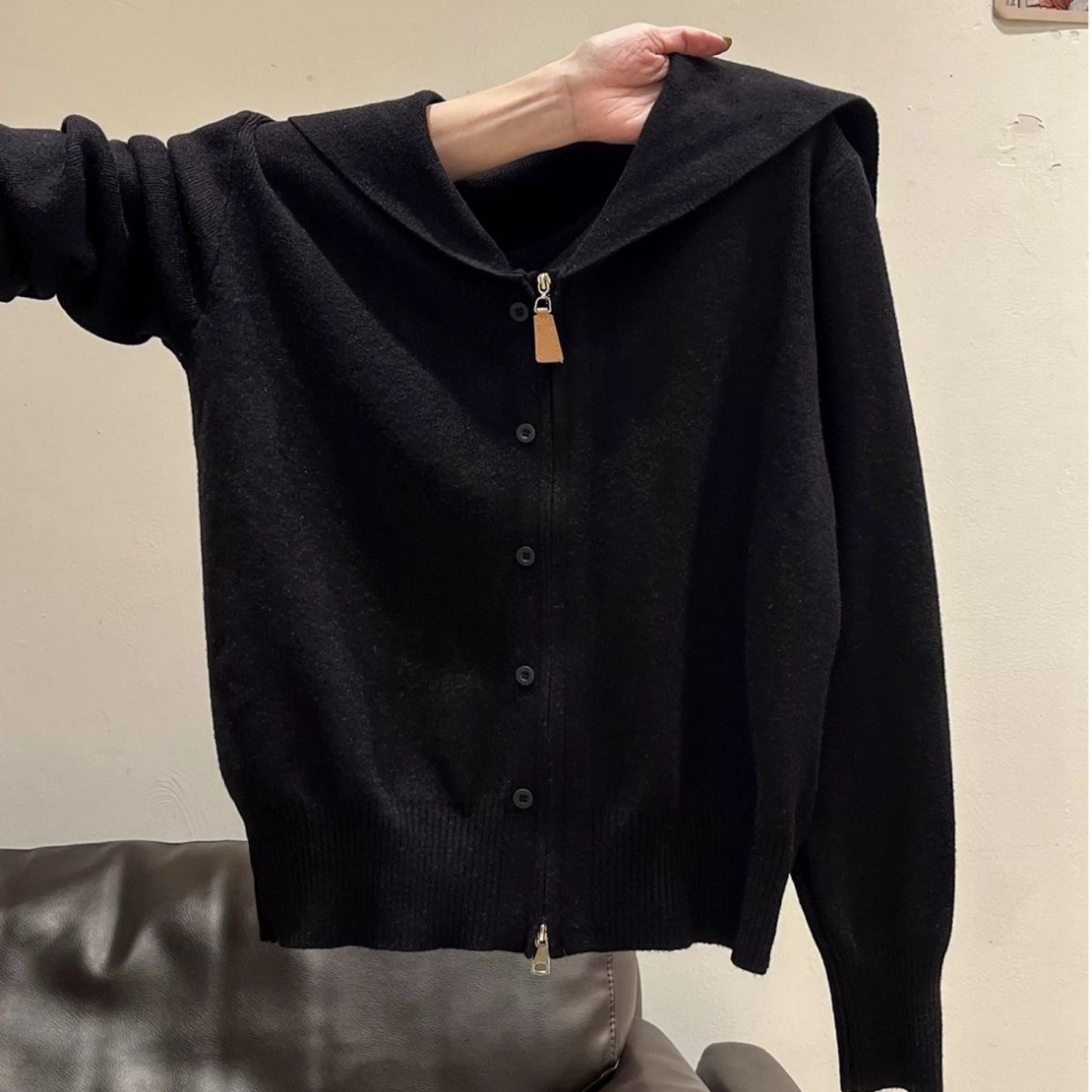 宽松显瘦【80-200斤】海军领拉链针织外套上衣秋冬遮肉开衫毛衣女