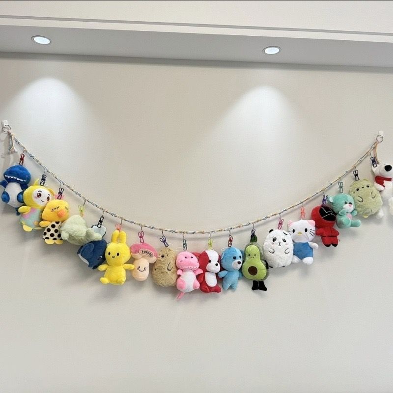 棉绳编织毛绒玩具收纳神器挂绳娃娃展示墙照片衣帽袜壁挂式...