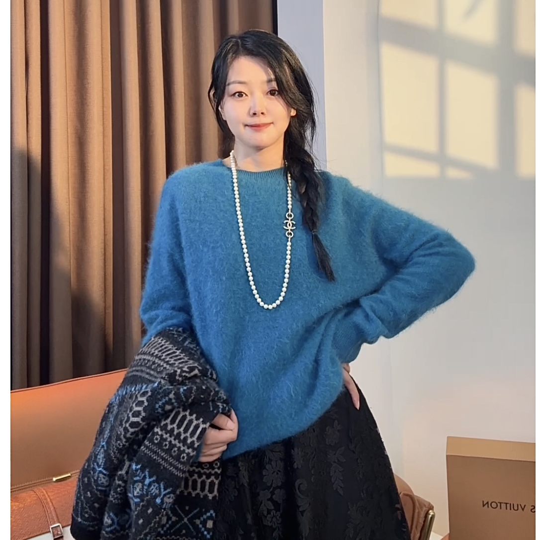 S·Y·C【柔绒】羊绒纯色温柔风复古圆领宽松显瘦针织衫上衣女