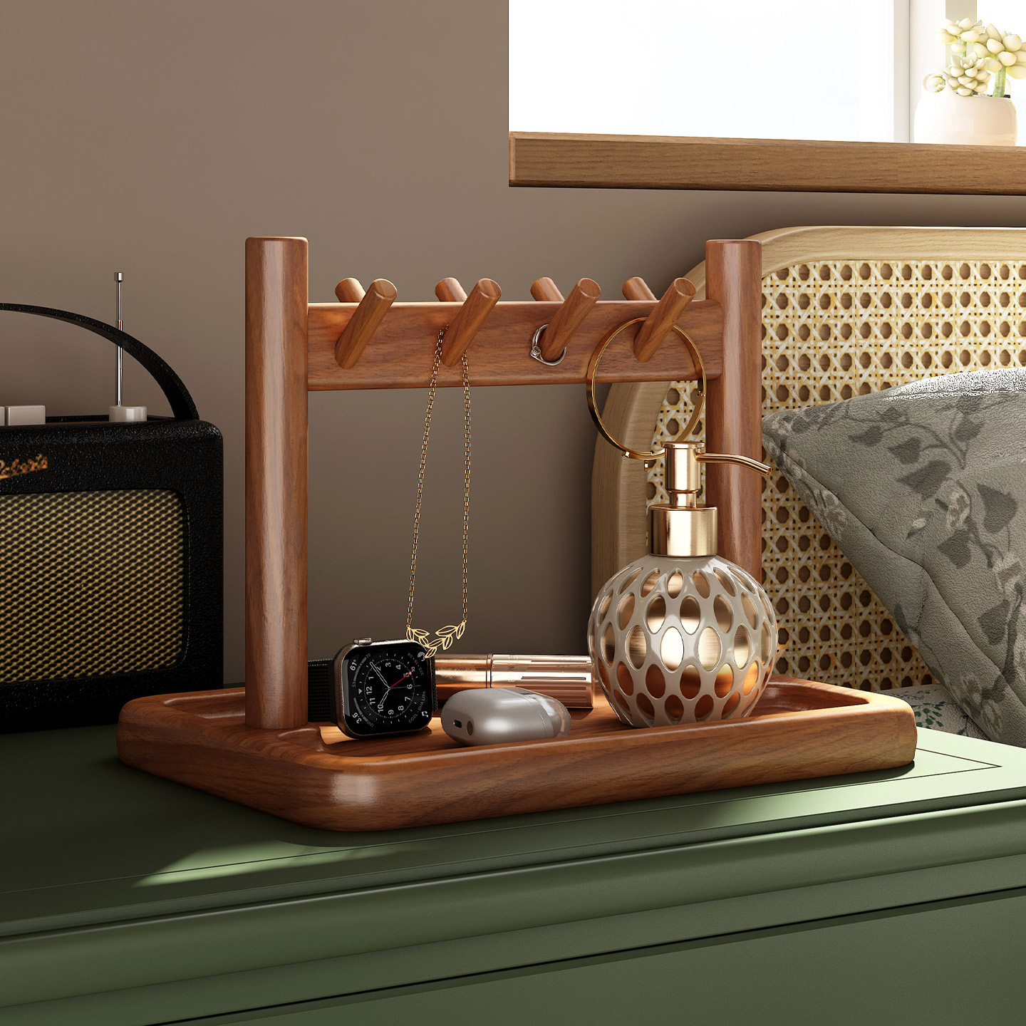 MUJ日本无印实木钥匙收纳玄关摆件入户进门口置物架首饰展示架手